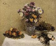 Henri Fantin-Latour White Roses, Chrysanthemums in a Vase, Peaches and Grapes on a Table with a White Tablecloth oil painting picture wholesale